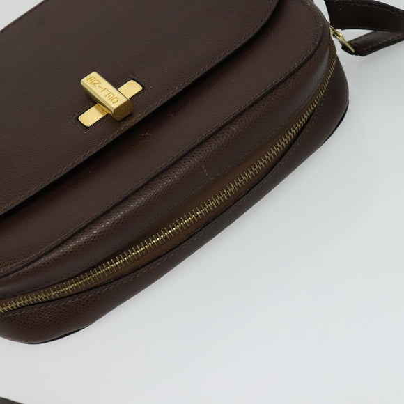 CELINE Shoulder Bag Leather Brown Gold Auth KD269