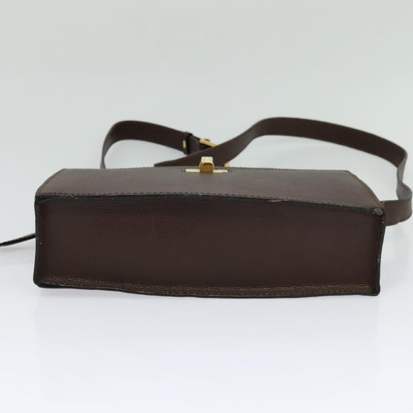 CELINE Shoulder Bag Leather Brown Gold Auth KD269