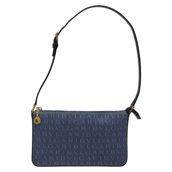 BVLGARI Logo Mania Shoulder Bag Nylon Blue Auth KD280