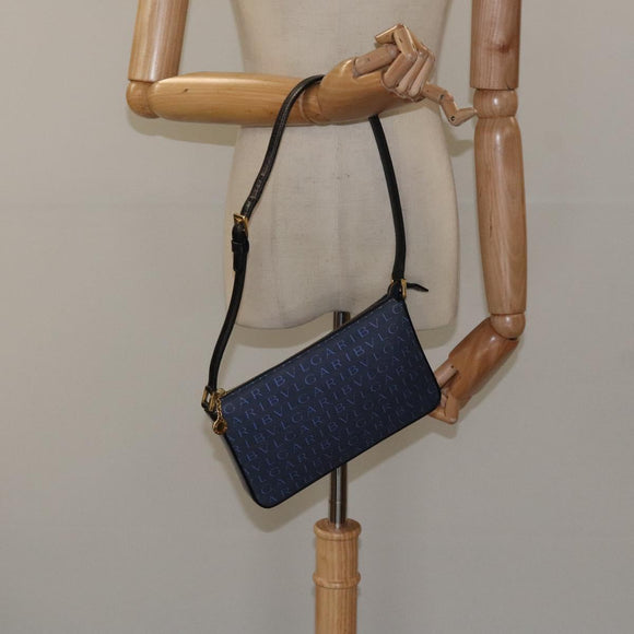 BVLGARI Logo Mania Shoulder Bag Nylon Blue Auth KD280