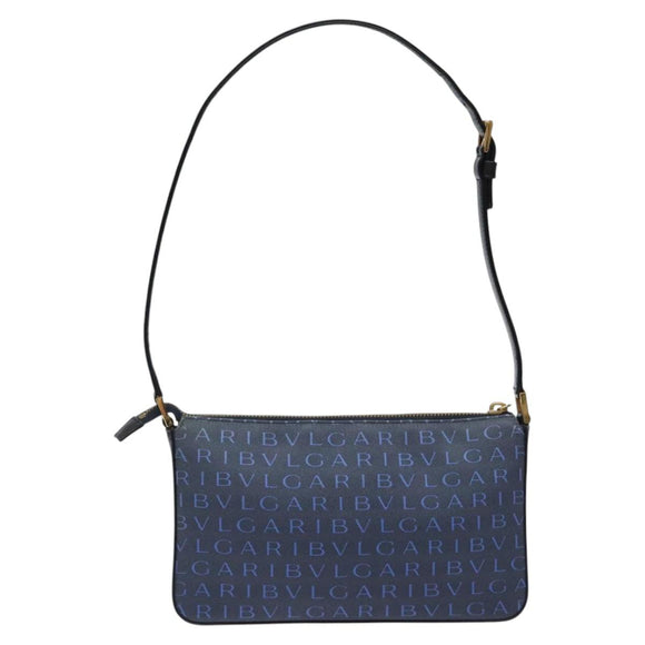 BVLGARI Logo Mania Shoulder Bag Nylon Blue Auth KD280