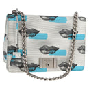 PRADA Chain Shoulder Bag Leather Blue Silver Auth KD283M-1
