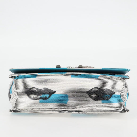 PRADA Chain Shoulder Bag Leather Blue Silver Auth KD283M