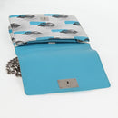 PRADA Chain Shoulder Bag Leather Blue Silver Auth KD283M-21