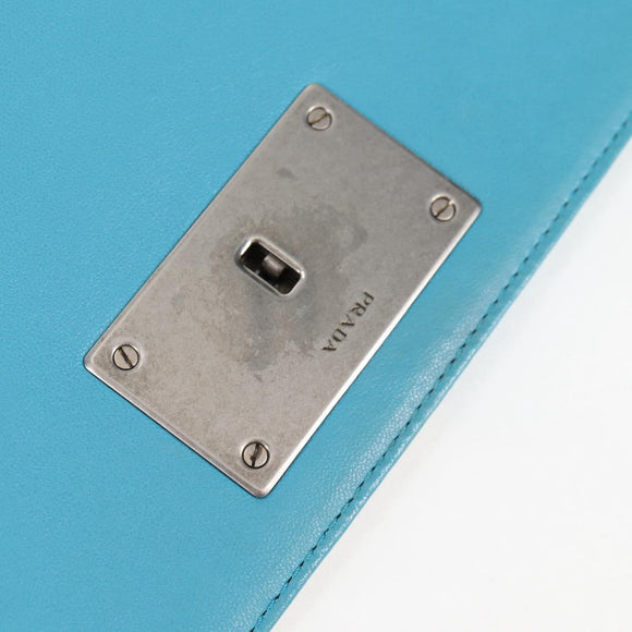 PRADA Chain Shoulder Bag Leather Blue Silver Auth KD283M