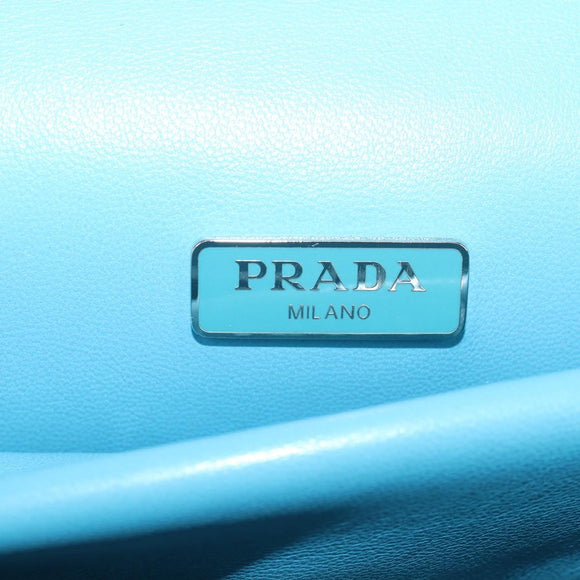 PRADA Chain Shoulder Bag Leather Blue Silver Auth KD283M