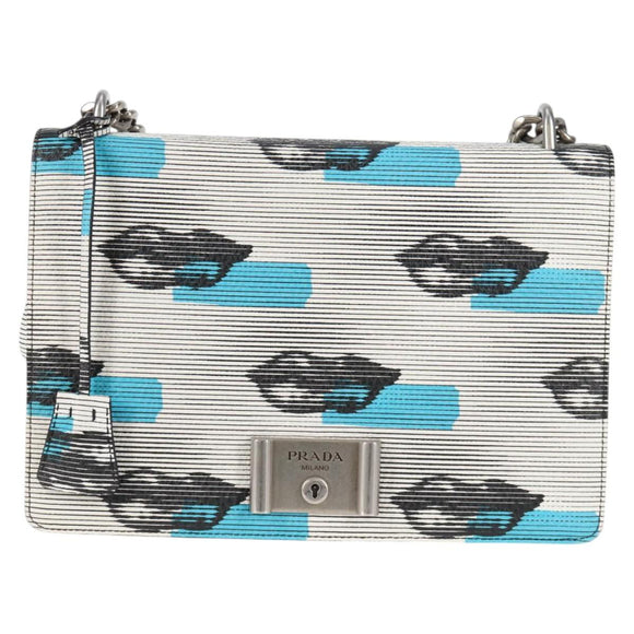 PRADA Chain Shoulder Bag Leather Blue Silver Auth KD283M