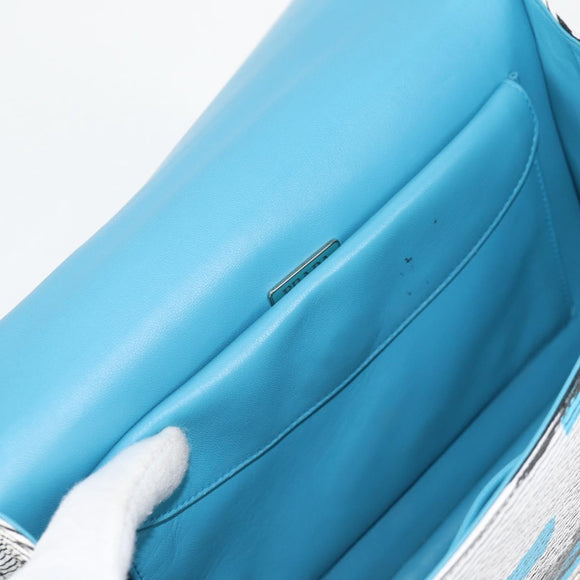 PRADA Chain Shoulder Bag Leather Blue Silver Auth KD283M