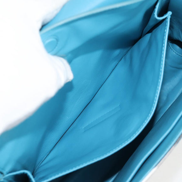 PRADA Chain Shoulder Bag Leather Blue Silver Auth KD283M