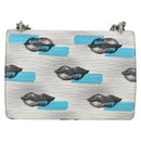 PRADA Chain Shoulder Bag Leather Blue Silver Auth KD283M-2