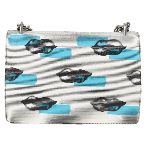 PRADA Chain Shoulder Bag Leather Blue Silver Auth KD283M