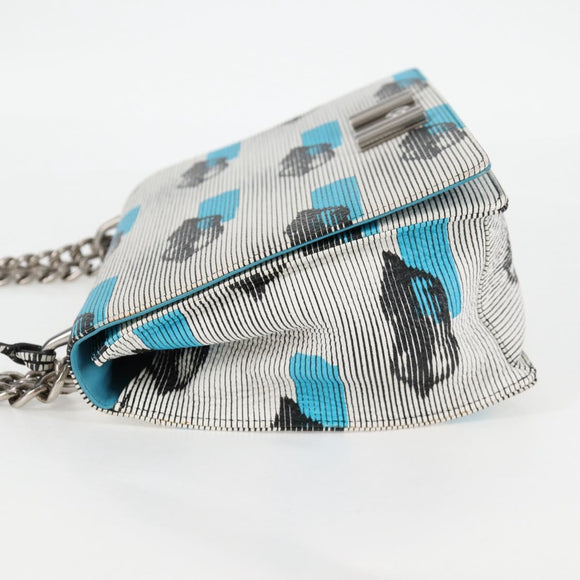 PRADA Chain Shoulder Bag Leather Blue Silver Auth KD283M