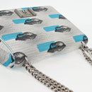 PRADA Chain Shoulder Bag Leather Blue Silver Auth KD283M-6