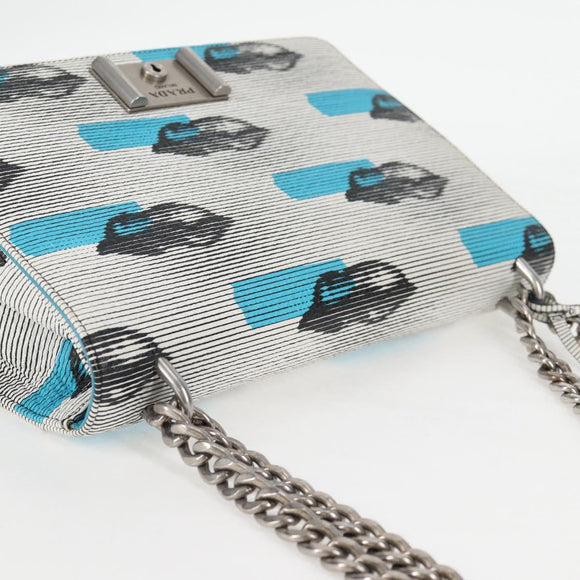 PRADA Chain Shoulder Bag Leather Blue Silver Auth KD283M