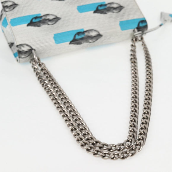 PRADA Chain Shoulder Bag Leather Blue Silver Auth KD283M