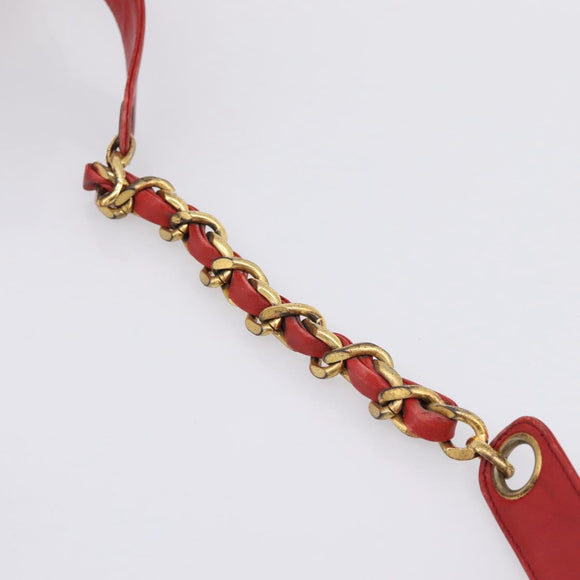 CHANEL Matelasse Chain Shoulder Bag Lamb Skin Red Gold CC Auth KD284
