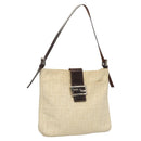 FENDI Zucca Canvas Mamma Baguette Shoulder Bag Beige Silver Auth KD315-1