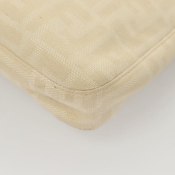 FENDI Zucca Canvas Mamma Baguette Shoulder Bag Beige Silver Auth KD315