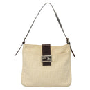 FENDI Zucca Canvas Mamma Baguette Shoulder Bag Beige Silver Auth KD315-13
