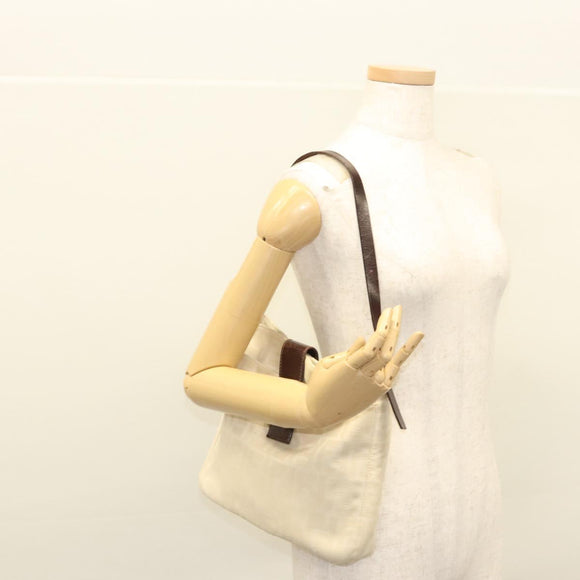 FENDI Zucca Canvas Mamma Baguette Shoulder Bag Beige Silver Auth KD315