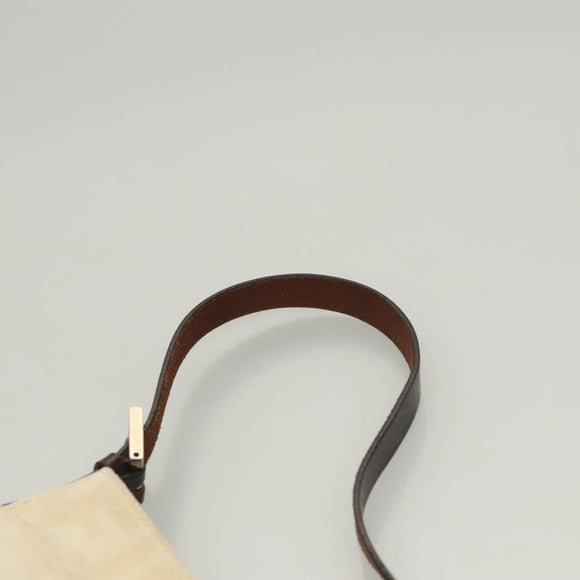 FENDI Zucca Canvas Mamma Baguette Shoulder Bag Beige Silver Auth KD315