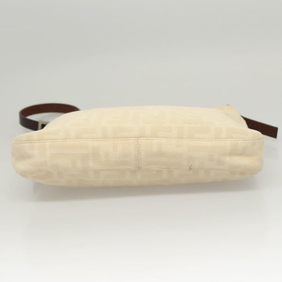 FENDI Zucca Canvas Mamma Baguette Shoulder Bag Beige Silver Auth KD315