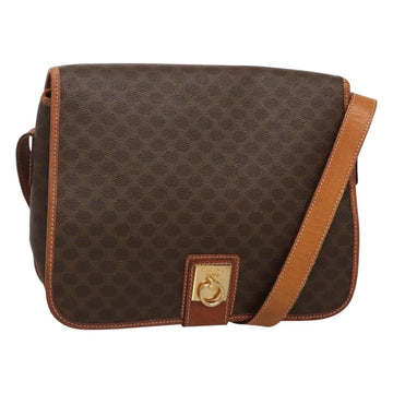 CELINE Macadam Canvas Shoulder Bag PVC Leather Brown Gold Auth KD317