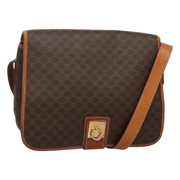 CELINE Macadam Canvas Shoulder Bag PVC Leather Brown Gold Auth KD317