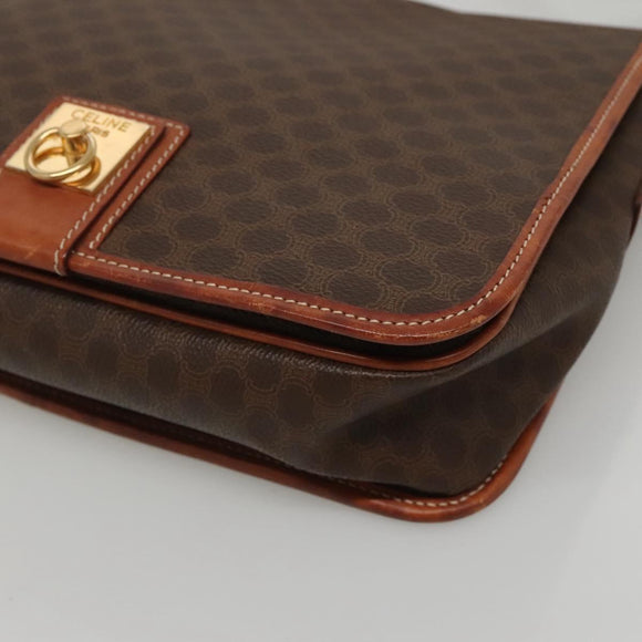 CELINE Macadam Canvas Shoulder Bag PVC Leather Brown Gold Auth KD317