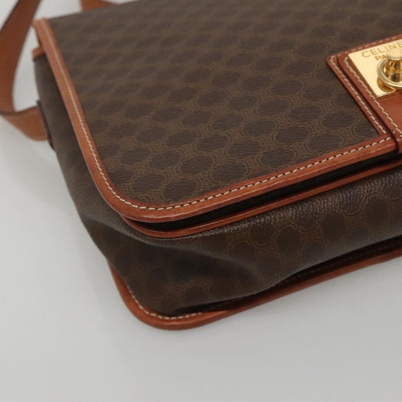 CELINE Macadam Canvas Shoulder Bag PVC Leather Brown Gold Auth KD317