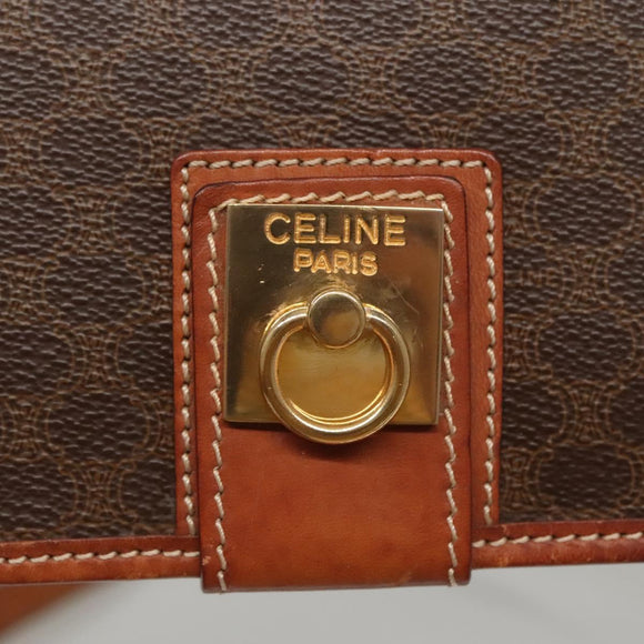 CELINE Macadam Canvas Shoulder Bag PVC Leather Brown Gold Auth KD317