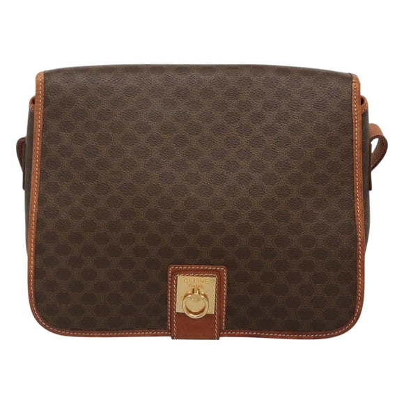CELINE Macadam Canvas Shoulder Bag PVC Leather Brown Gold Auth KD317