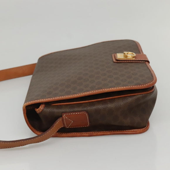 CELINE Macadam Canvas Shoulder Bag PVC Leather Brown Gold Auth KD317