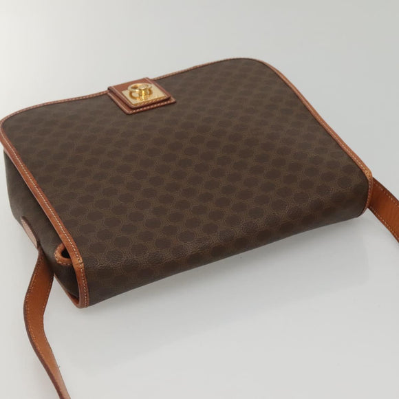 CELINE Macadam Canvas Shoulder Bag PVC Leather Brown Gold Auth KD317