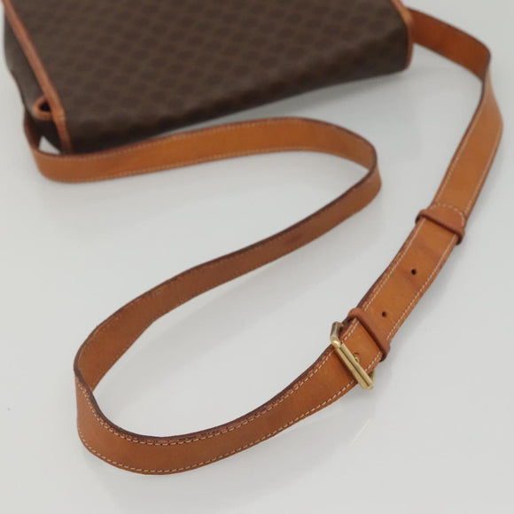 CELINE Macadam Canvas Shoulder Bag PVC Leather Brown Gold Auth KD317