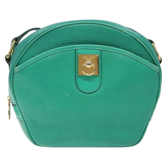 CELINE Shoulder Bag Leather Green Gold Auth KD318