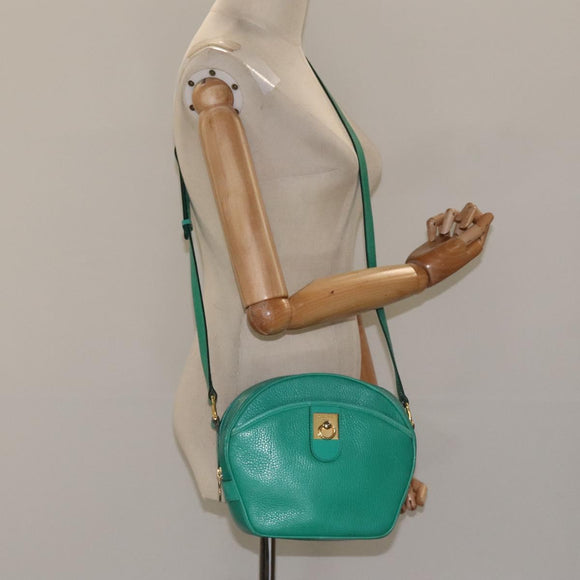 CELINE Shoulder Bag Leather Green Gold Auth KD318