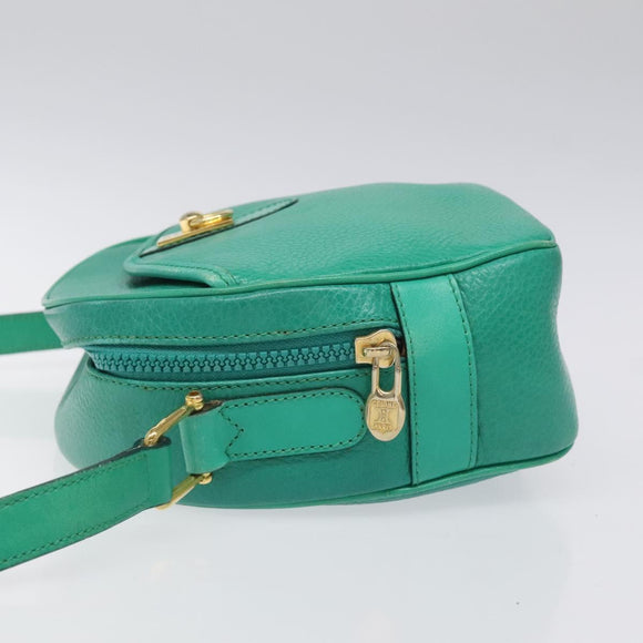 CELINE Shoulder Bag Leather Green Gold Auth KD318