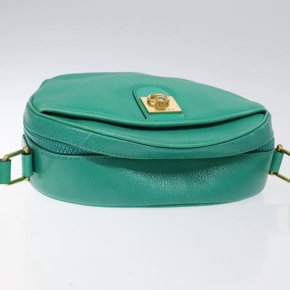 CELINE Shoulder Bag Leather Green Gold Auth KD318