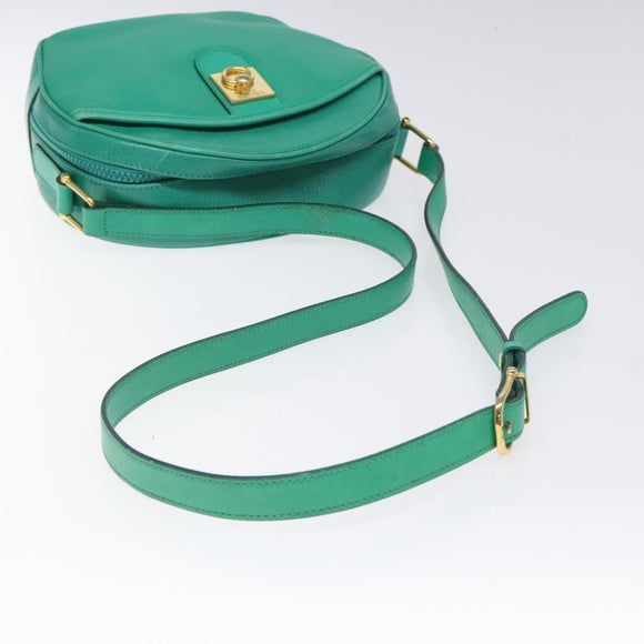 CELINE Shoulder Bag Leather Green Gold Auth KD318
