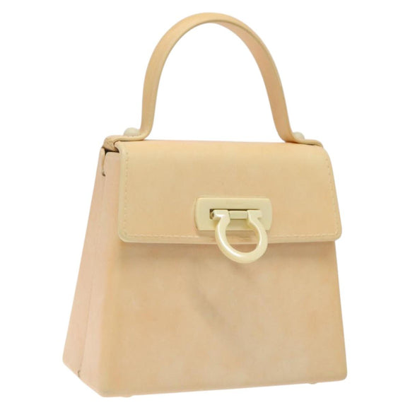 Salvatore Ferragamo Gancini Hand Bag Rubber Beige Auth KD319