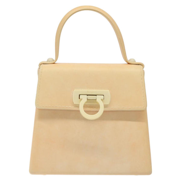 Salvatore Ferragamo Gancini Hand Bag Rubber Beige Auth KD319