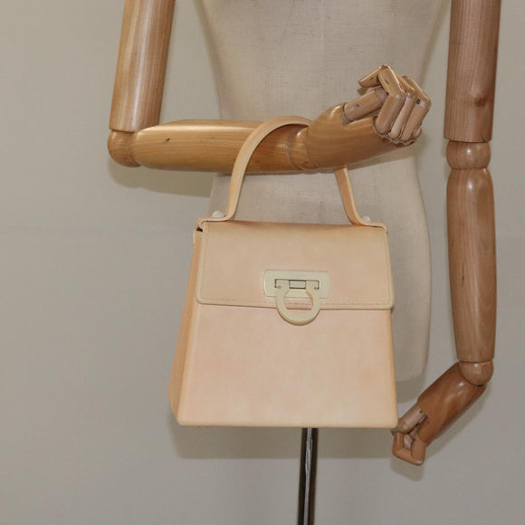 Salvatore Ferragamo Gancini Hand Bag Rubber Beige Auth KD319