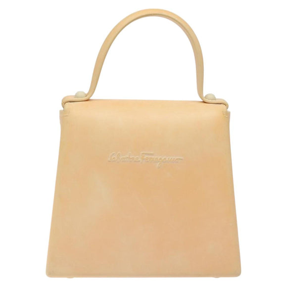 Salvatore Ferragamo Gancini Hand Bag Rubber Beige Auth KD319