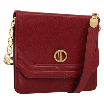 Christian Dior Shoulder Bag Leather Gold Red Auth KD333
