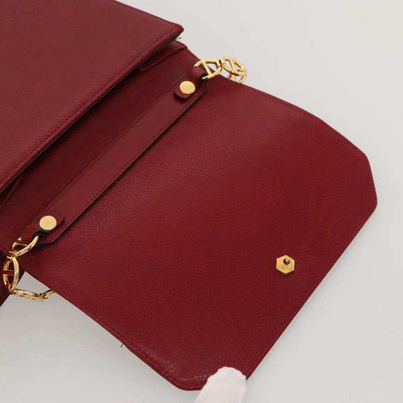 Christian Dior Shoulder Bag Leather Gold Red Auth KD333