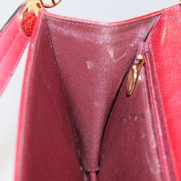 Christian Dior Shoulder Bag Leather Gold Red Auth KD333