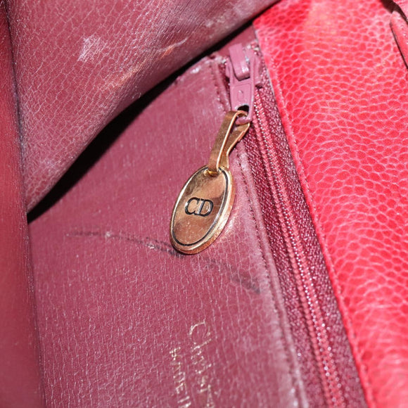 Christian Dior Shoulder Bag Leather Gold Red Auth KD333