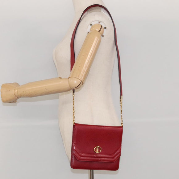 Christian Dior Shoulder Bag Leather Gold Red Auth KD333