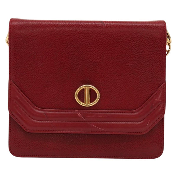Christian Dior Shoulder Bag Leather Gold Red Auth KD333